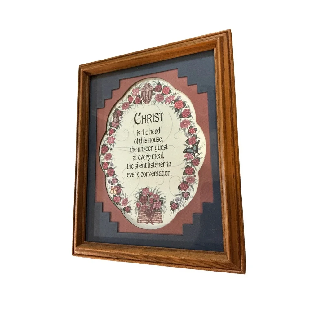 Vintage Christ is the Head of this House Framed Wall Art Floral Blessing 11x9
